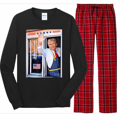 Donald Trump Waving Fast Food Drive Through French Fry Cook Long Sleeve Pajama Set