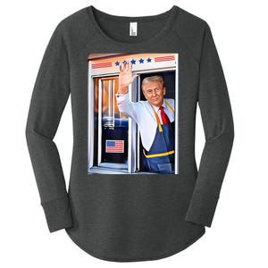 Donald Trump Waving Fast Food Drive Through French Fry Cook Women's Perfect Tri Tunic Long Sleeve Shirt