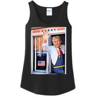 Donald Trump Waving Fast Food Drive Through French Fry Cook Ladies Essential Tank