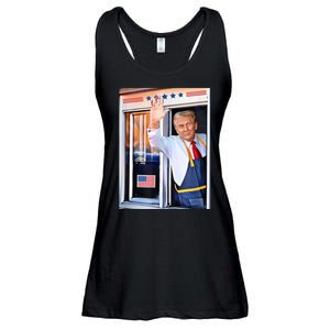 Donald Trump Waving Fast Food Drive Through French Fry Cook Ladies Essential Flowy Tank