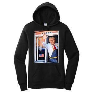 Donald Trump Waving Fast Food Drive Through French Fry Cook Women's Pullover Hoodie