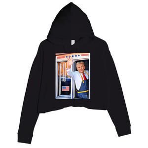 Donald Trump Waving Fast Food Drive Through French Fry Cook Crop Fleece Hoodie