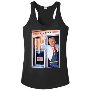 Donald Trump Waving Fast Food Drive Through French Fry Cook Ladies PosiCharge Competitor Racerback Tank