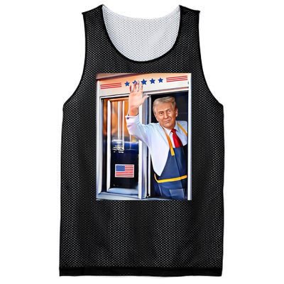 Donald Trump Waving Fast Food Drive Through French Fry Cook Mesh Reversible Basketball Jersey Tank