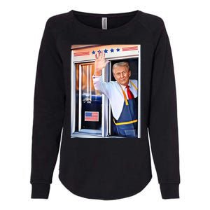 Donald Trump Waving Fast Food Drive Through French Fry Cook Womens California Wash Sweatshirt