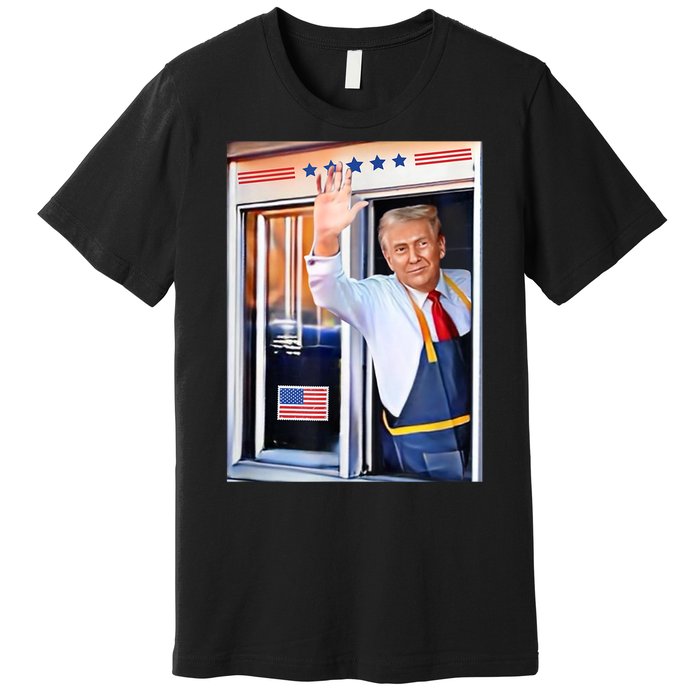 Donald Trump Waving Fast Food Drive Through French Fry Cook Premium T-Shirt