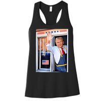 Donald Trump Waving Fast Food Drive Through French Fry Cook Women's Racerback Tank