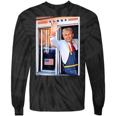 Donald Trump Waving Fast Food Drive Through French Fry Cook Tie-Dye Long Sleeve Shirt