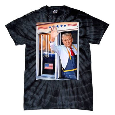 Donald Trump Waving Fast Food Drive Through French Fry Cook Tie-Dye T-Shirt