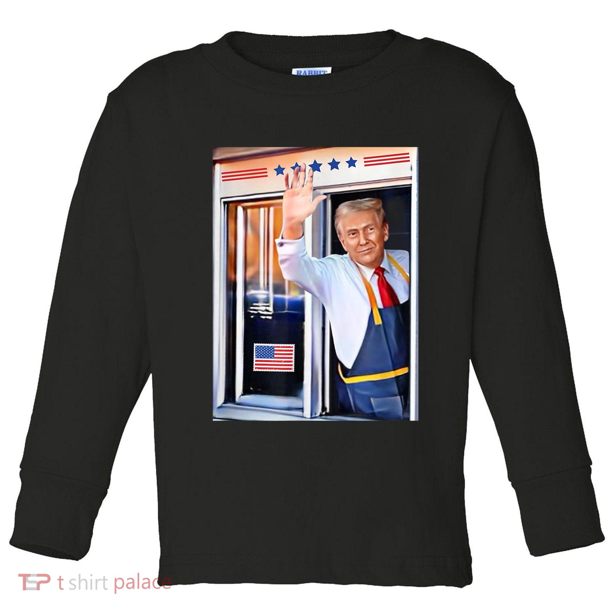 Donald Trump Waving Fast Food Drive Through French Fry Cook Toddler Long Sleeve Shirt