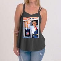 Donald Trump Waving Fast Food Drive Through French Fry Cook Women's Strappy Tank