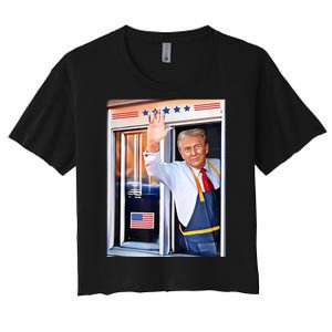 Donald Trump Waving Fast Food Drive Through French Fry Cook Women's Crop Top Tee