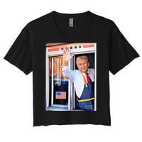 Donald Trump Waving Fast Food Drive Through French Fry Cook Women's Crop Top Tee