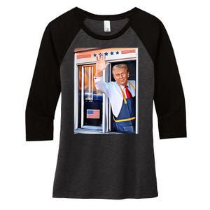 Donald Trump Waving Fast Food Drive Through French Fry Cook Women's Tri-Blend 3/4-Sleeve Raglan Shirt