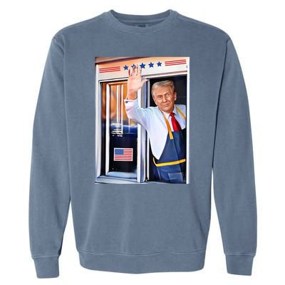 Donald Trump Waving Fast Food Drive Through French Fry Cook Garment-Dyed Sweatshirt