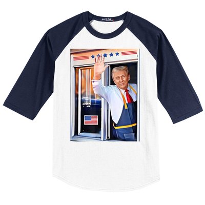 Donald Trump Waving Fast Food Drive Through French Fry Cook Baseball Sleeve Shirt