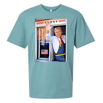 Donald Trump Waving Fast Food Drive Through French Fry Cook Sueded Cloud Jersey T-Shirt