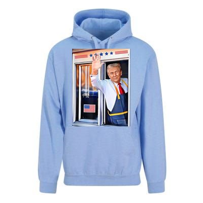 Donald Trump Waving Fast Food Drive Through French Fry Cook Unisex Surf Hoodie