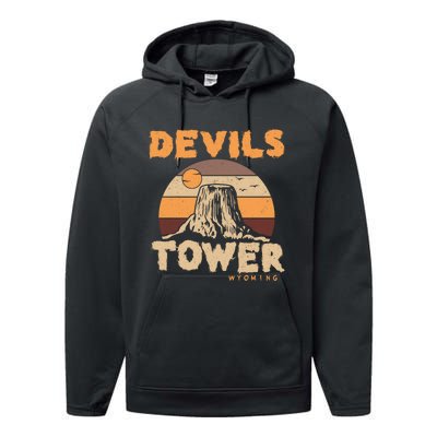 Devil's Tower Wyoming Hiking Camping Mountains Meaningful Gift Performance Fleece Hoodie