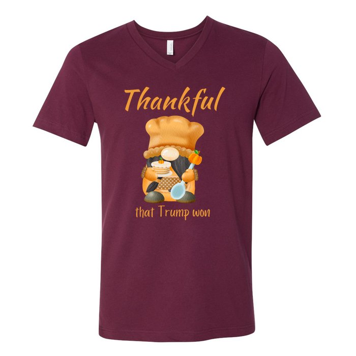 Donald Trump Won Thanksgiving Thankful Election 2024 V-Neck T-Shirt