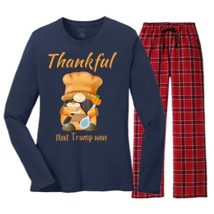 Donald Trump Won Thanksgiving Thankful Election 2024 Women's Long Sleeve Flannel Pajama Set 