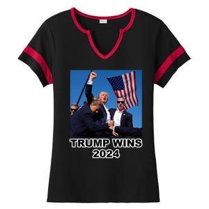 Donald Trump Wins 2024 Election Gun Shot Fired At Rally Ladies Halftime Notch Neck Tee