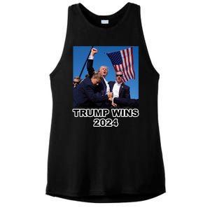 Donald Trump Wins 2024 Election Gun Shot Fired At Rally Ladies PosiCharge Tri-Blend Wicking Tank