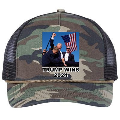 Donald Trump Wins 2024 Election Gun Shot Fired At Rally Retro Rope Trucker Hat Cap