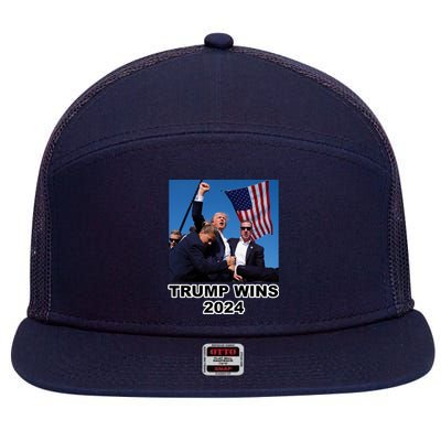 Donald Trump Wins 2024 Election Gun Shot Fired At Rally 7 Panel Mesh Trucker Snapback Hat