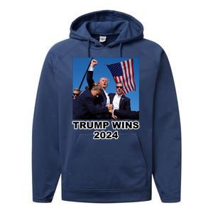 Donald Trump Wins 2024 Election Gun Shot Fired At Rally Performance Fleece Hoodie