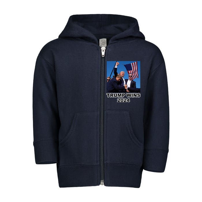 Donald Trump Wins 2024 Election Gun Shot Fired At Rally Toddler Zip Fleece Hoodie