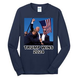 Donald Trump Wins 2024 Election Gun Shot Fired At Rally Tall Long Sleeve T-Shirt