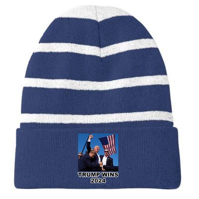 Donald Trump Wins 2024 Election Gun Shot Fired At Rally Striped Beanie with Solid Band