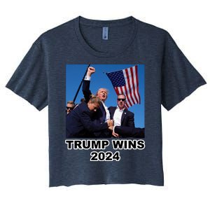 Donald Trump Wins 2024 Election Gun Shot Fired At Rally Women's Crop Top Tee