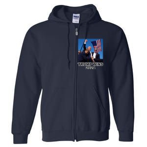 Donald Trump Wins 2024 Election Gun Shot Fired At Rally Full Zip Hoodie