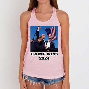 Donald Trump Wins 2024 Election Gun Shot Fired At Rally Women's Knotted Racerback Tank