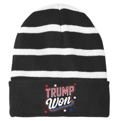 Donald Trump Won 2024 Election Republican Win Trump Won 2024 Striped Beanie with Solid Band