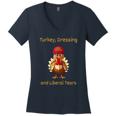 Donald Trump Won Thanksgiving Turkey Dressing Liberal Tears Women's V-Neck T-Shirt