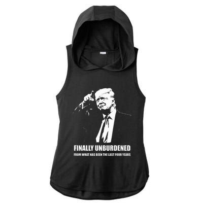 Donald Trump Wins – Finally Unburdened From The Last 4 Years Ladies PosiCharge Tri-Blend Wicking Draft Hoodie Tank