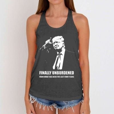 Donald Trump Wins – Finally Unburdened From The Last 4 Years Women's Knotted Racerback Tank