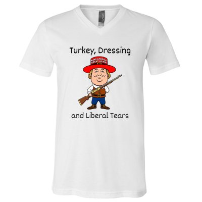 Donald Trump Won Thanksgiving Turkey Dressing Liberal Tears V-Neck T-Shirt