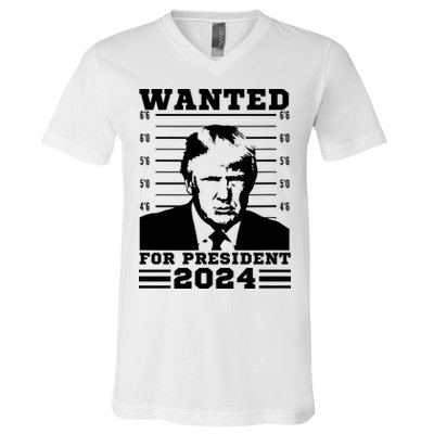 Donald Trump Wanted For President 2024 President Trump Mugshot. V-Neck T-Shirt
