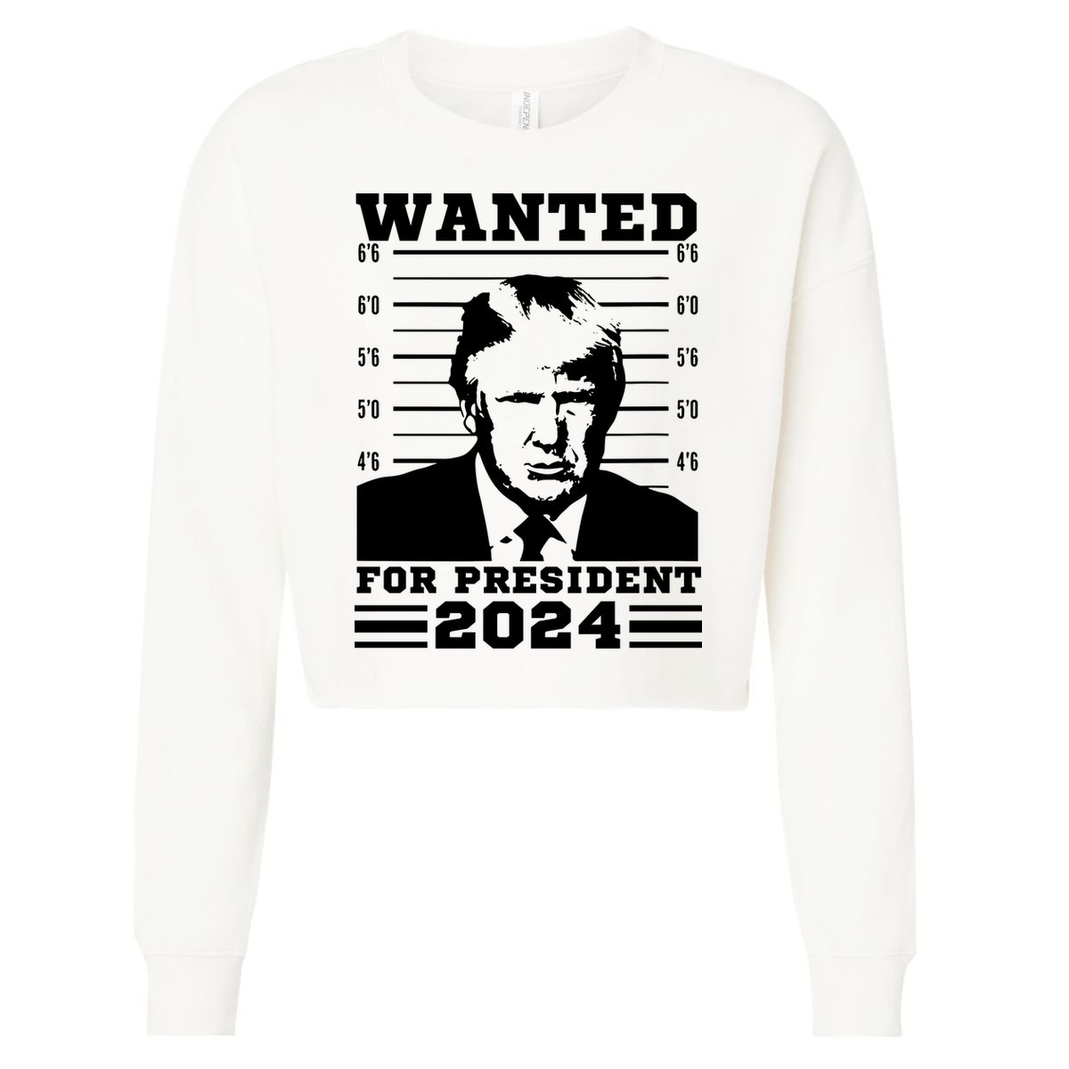 Donald Trump Wanted For President 2024 President Trump Mugshot. Cropped Pullover Crew