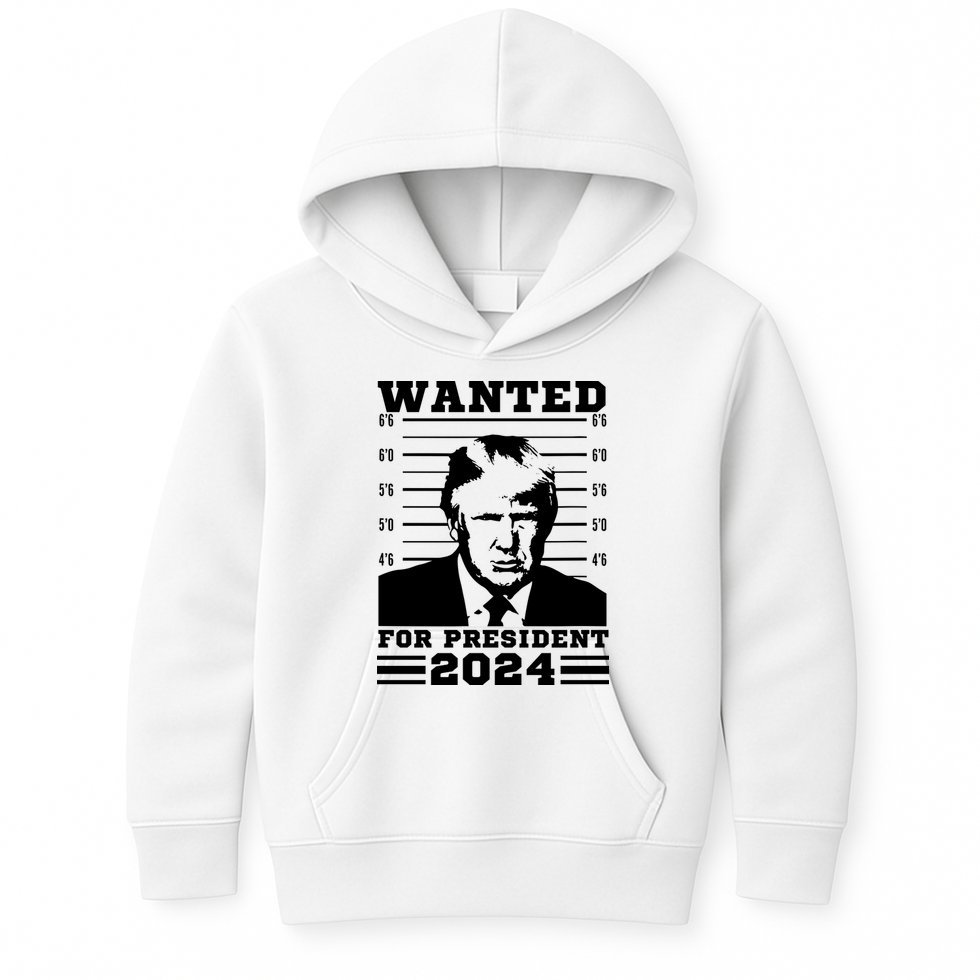 Donald Trump Wanted For President 2024 President Trump Mugshot. Kids Hoodie