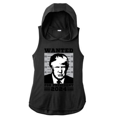 Donald Trump Wanted For President 2024 President Trump Mugshot Ladies PosiCharge Tri-Blend Wicking Draft Hoodie Tank