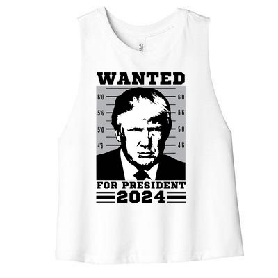 Donald Trump Wanted For President 2024 President Trump Mugshot Women's Racerback Cropped Tank