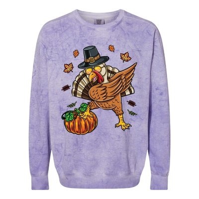 Dabbing Turkey With Pumpkin Thanksgiving Cute Gift Colorblast Crewneck Sweatshirt