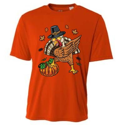 Dabbing Turkey With Pumpkin Thanksgiving Cute Gift Cooling Performance Crew T-Shirt