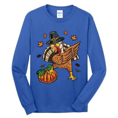 Dabbing Turkey With Pumpkin Thanksgiving Cute Gift Tall Long Sleeve T-Shirt