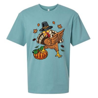 Dabbing Turkey With Pumpkin Thanksgiving Cute Gift Sueded Cloud Jersey T-Shirt